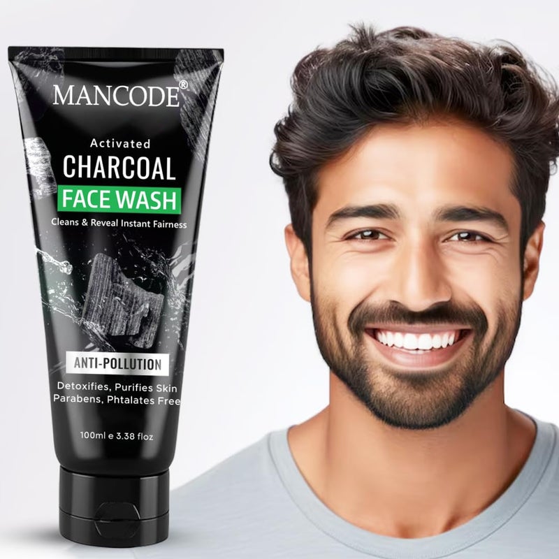 MAN CODE Mancode Activated Charcoal Face Wash for Men  Deep Cleansing Oil Control AntiPollution and Instant Fairness  Detoxifies and Purifies Skin 100ml  - Image 1