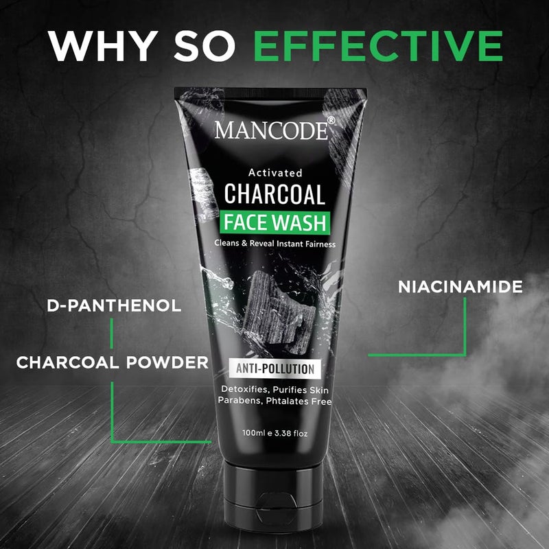 MAN CODE Mancode Activated Charcoal Face Wash for Men  Deep Cleansing Oil Control AntiPollution and Instant Fairness  Detoxifies and Purifies Skin 100ml  - Image 3