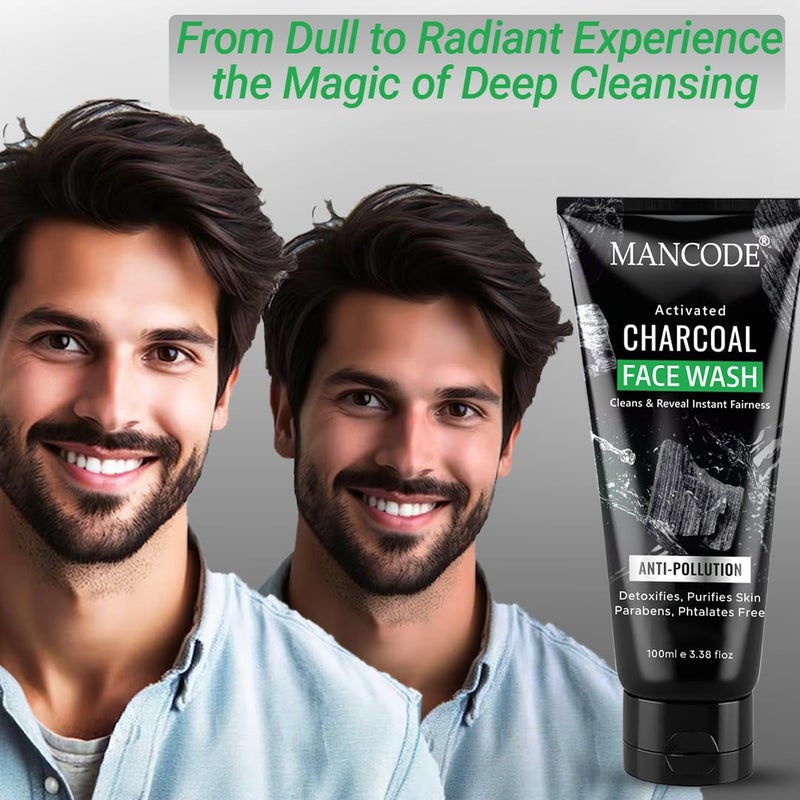 MAN CODE Mancode Activated Charcoal Face Wash for Men  Deep Cleansing Oil Control AntiPollution and Instant Fairness  Detoxifies and Purifies Skin 100ml  - Image 5