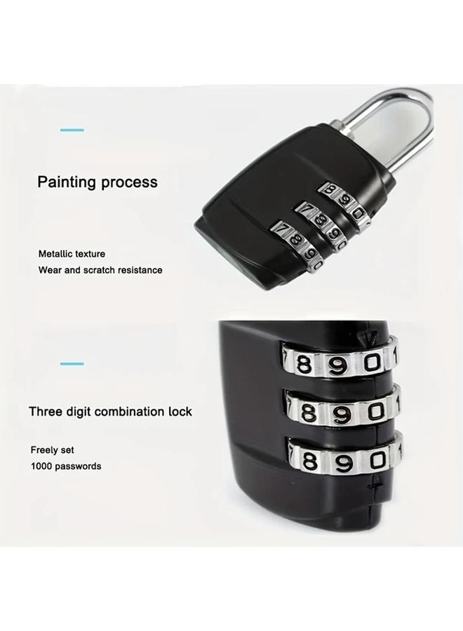 Black 3 Digit Combination Padlock Resettable Password Lock For Travel Backpacks File Cabinets - Image 3