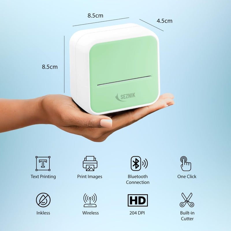 SEZNIK Mini Printer, Inkless, Thermal, Bluetooth, Portable Printer, Compatible Android, iOS Mobile. 1 Year Warranty (MiniX-Green) - Image 3