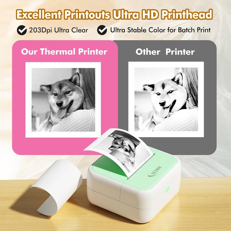 SEZNIK Mini Printer, Inkless, Thermal, Bluetooth, Portable Printer, Compatible Android, iOS Mobile. 1 Year Warranty (MiniX-Green) - Image 5
