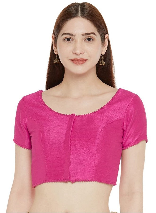 Studio Shringaar Studio Shringaar Women's Readymade Polyester Padded Saree Blouse with Short Sleeves.(Pink, 36)  - Image 1
