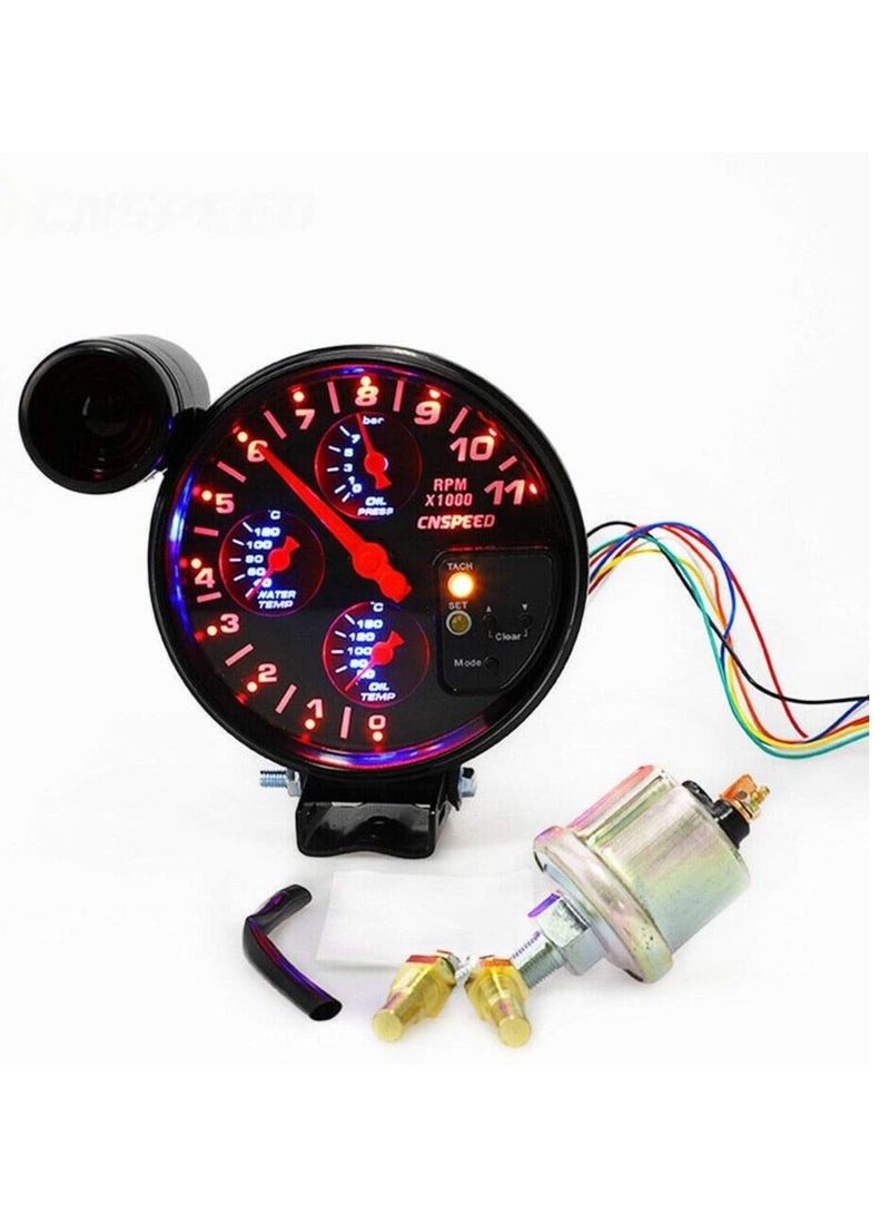 Generic Tachometer RPM Meter w/Shift Light Oil Press Water Oil Temp Gauge  - Image 1