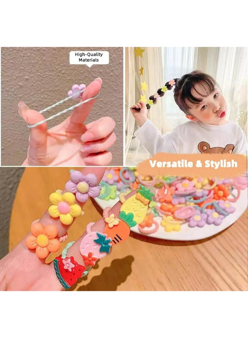 60-Piece Cute Hair Elastics Hair Ties for Baby Girls - Colorful Flower, Fruit, Star, and Heart Designs, Fun Hair Accessories for Kid Girls - Image 4