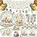 Cextoga Woodland Baby Shower Decorations196pcs Woodland Baby Shower Plates and Napkins Cups Sage Forest Animals baby Shower Tablecloth Cake Toppers Balloons for Boy Babys Shower Decorations - Image 3