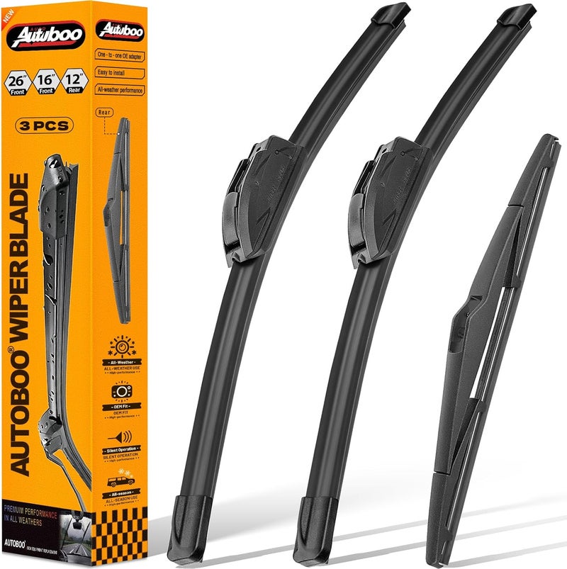 AUTOBOO 26in+16in Windshield Wipers with 12in Rear Replacement Original Factory Quality Wiper Blade for Hyundai Tucson 2010-2015 (Pack of 3) - Image 1