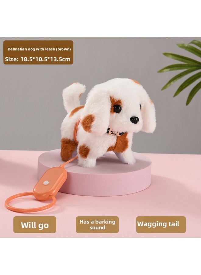 Plush Electric Toy Puppy Simulation Walking Call Tail Electronic Pet Electric Rope Dog Children's Toy-Color:String Spotted Dog (Brown)  - Image 1