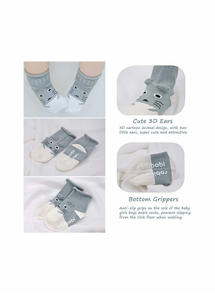 KASTWAVE 6 Pcs Baby Socks with Grip Non Skid Toddler Girls Cotton Ankle Sock Infant Boys Autumn and winter Cute Animal Slipper Socks for 1-3 Years Old Boys Girls Baby Newborn Infants Kids - Image 2