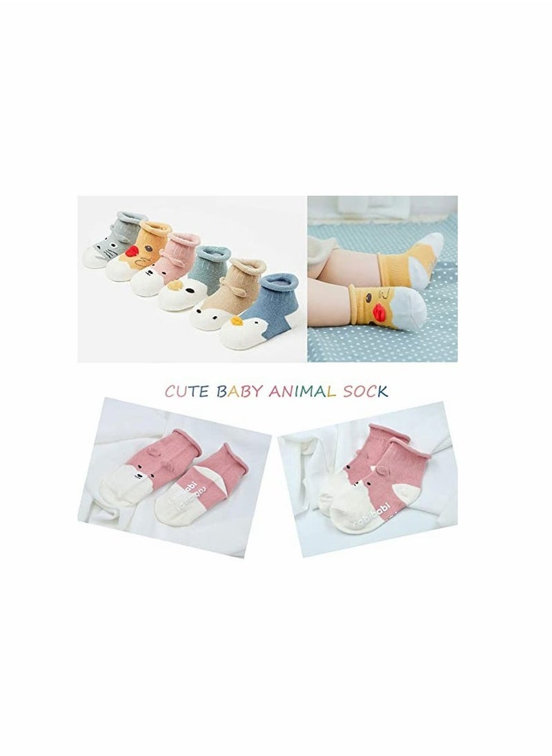 KASTWAVE 6 Pcs Baby Socks with Grip Non Skid Toddler Girls Cotton Ankle Sock Infant Boys Autumn and winter Cute Animal Slipper Socks for 1-3 Years Old Boys Girls Baby Newborn Infants Kids - Image 5