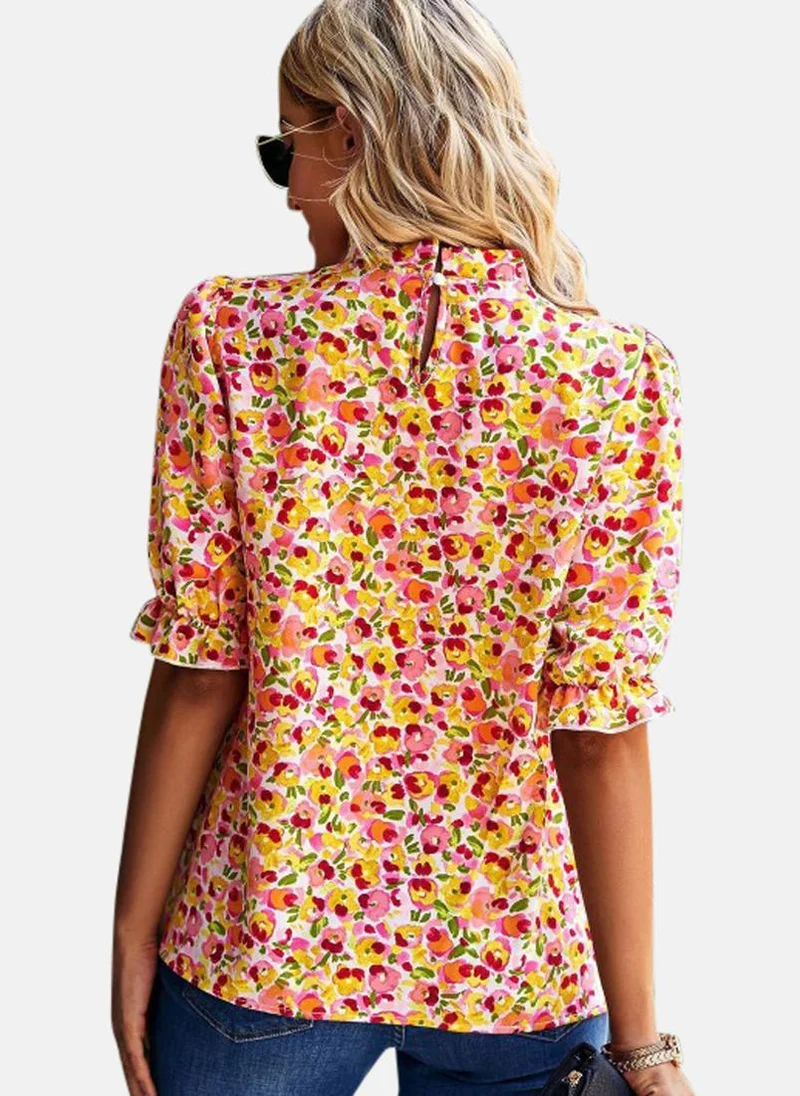 YUNIQEE Mustard High Neck Printed Top