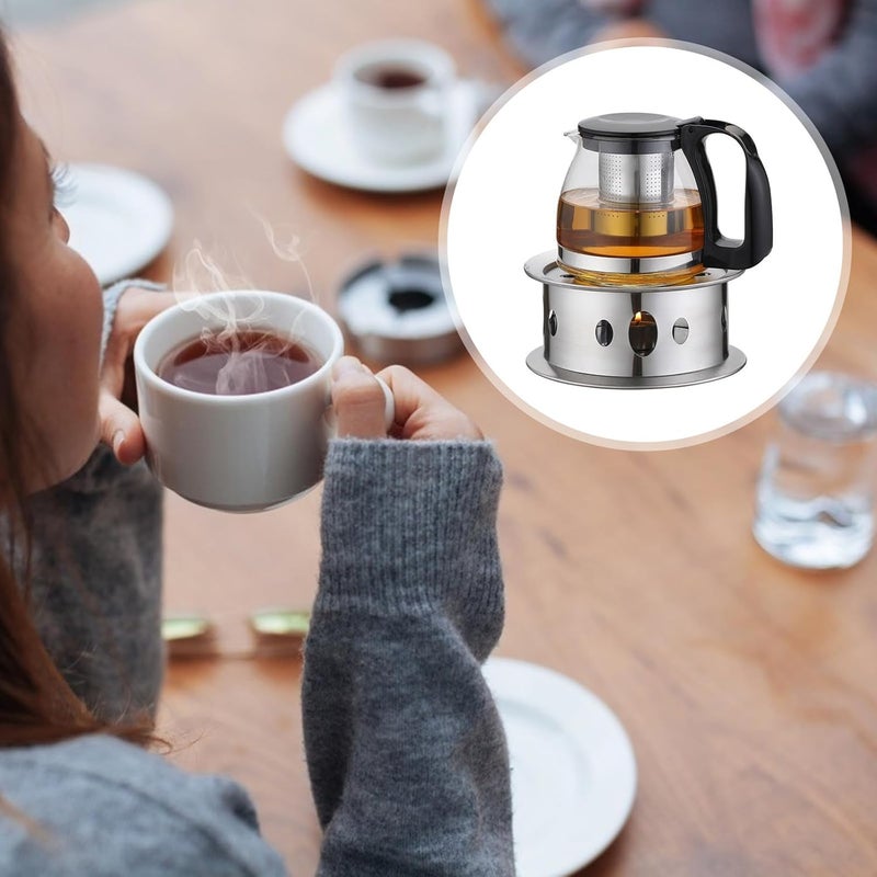 GALPADA Stainless Steel Teapot Warmer with Hollow-Out Candle Holder, Multipurpose Tea and Milk Heater Base for Desk Use, Wear-Resistant Lotus Design Warmer - Image 4