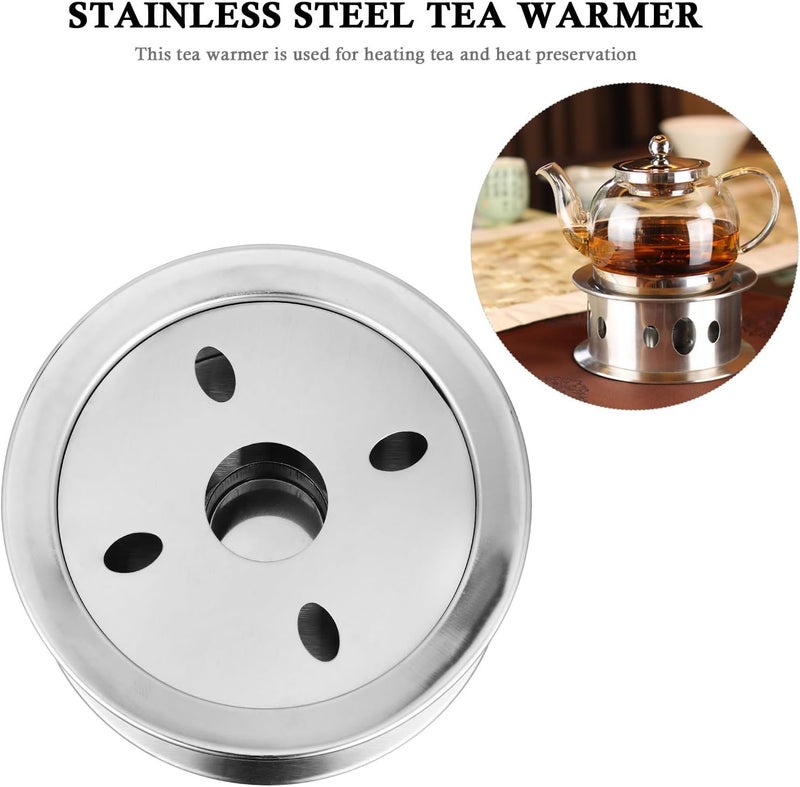 GALPADA Stainless Steel Teapot Warmer with Hollow-Out Candle Holder, Multipurpose Tea and Milk Heater Base for Desk Use, Wear-Resistant Lotus Design Warmer - Image 3