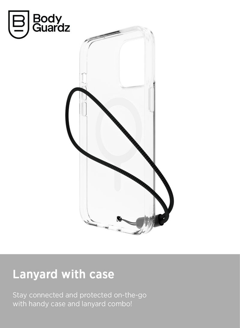 Bodyguardz Carve for iPhone 15 Pro MAX Case Cover compatible with MagSafe with Lanyard - Clear - Image 2