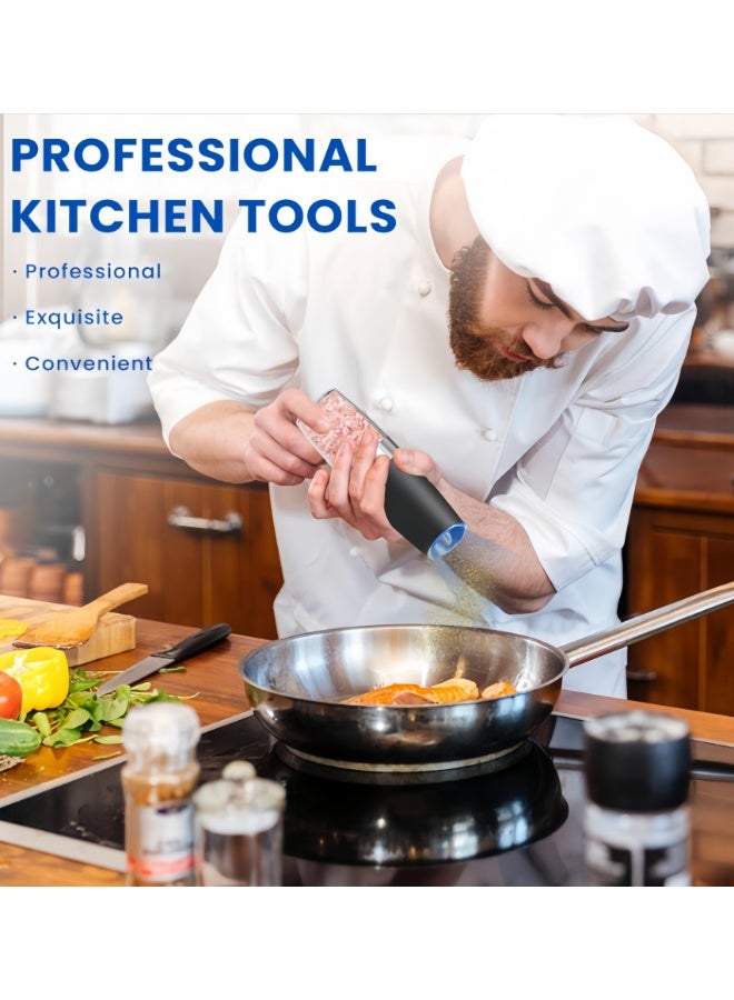 مطحنة فلفل كهربائية تعمل بالجاذبية، مطحنة ملح، مطحنة كهربائية مزودة بإضاءة LED، تعمل بالبطارية، درجة طحن قابلة للتعديل، وعاء قابل للغسل سعة 135 مل (أسود، قطعة واحدة) - Image 2