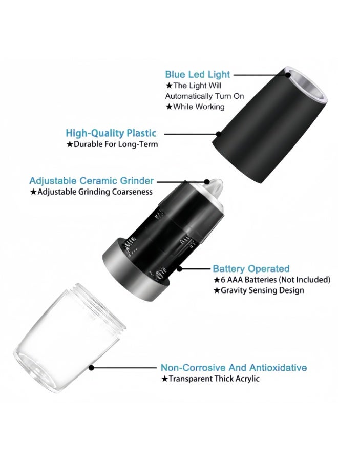 مطحنة فلفل كهربائية تعمل بالجاذبية، مطحنة ملح، مطحنة كهربائية مزودة بإضاءة LED، تعمل بالبطارية، درجة طحن قابلة للتعديل، وعاء قابل للغسل سعة 135 مل (أسود، قطعة واحدة) - Image 4