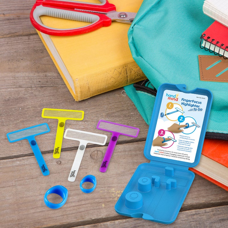 hand2mind FingerFocus Highlighter to Go, Guided Reading Strips, Reading Tracker, Color Overlays for Dyslexia, ADHD Tools for Kids, Reading Classroom Supplies, Reading Accessories, Finger Pointer - Image 4