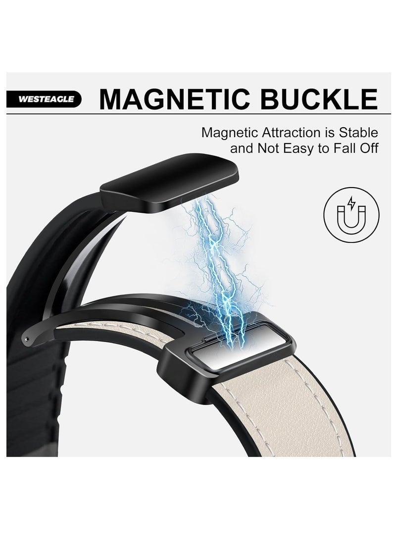 WestEagle سوار ساعة جلدي مغناطيسي لساعة Apple Watch Ultra، 49 مم 45 مم 44 مم 42 مم، حزام جلدي أصلي بديل بمشبك مغناطيسي لسلسلة ساعات Apple Watch، أبيض - Image 4