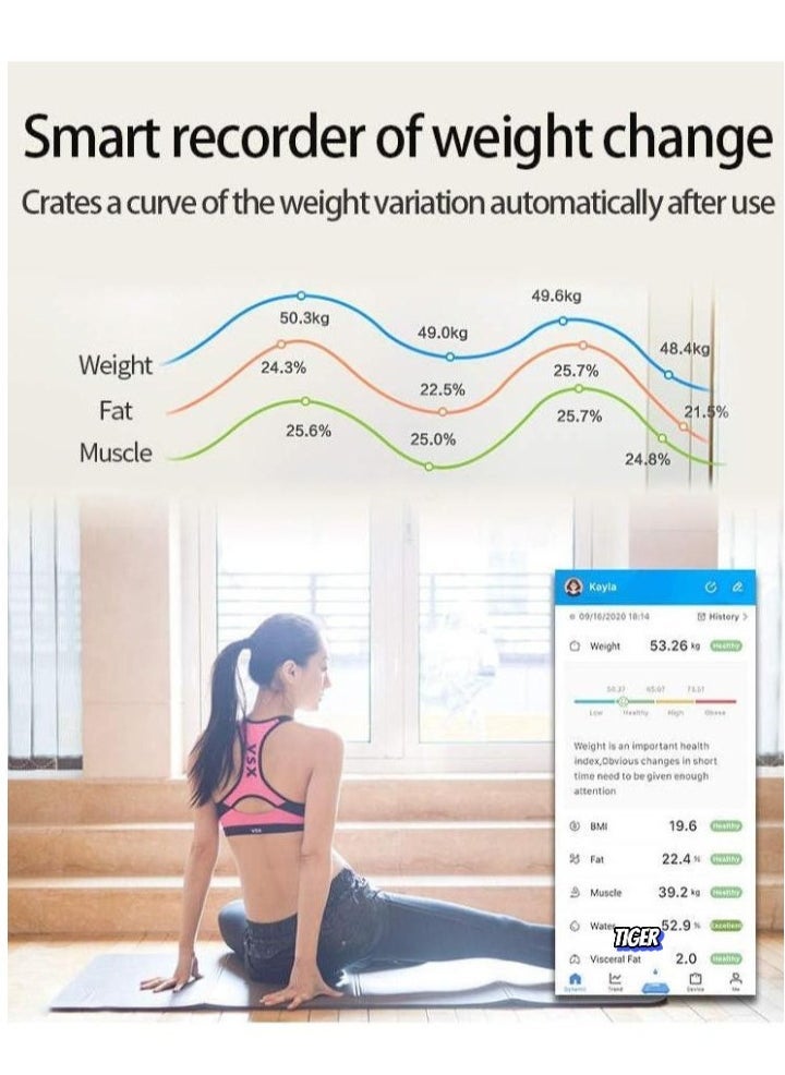 Smart Weight Scale – Bluetooth Body Fat Scale with Wireless App Connectivity, Clear LCD Screen, Auto-Off, Anti-Rollover, 180KG Max Weight Capacity, Precision Sensors – Ideal for Home Fitness & Health Monitoring (Black)