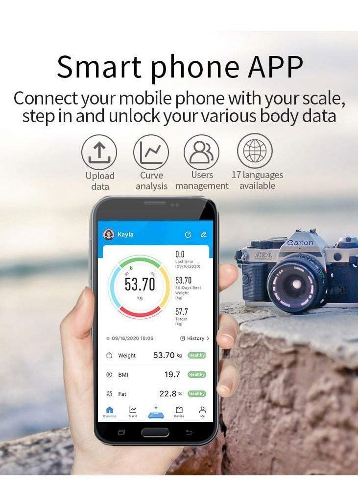 Smart Weight Scale – Bluetooth Body Fat Scale with Wireless App Connectivity, Clear LCD Screen, Auto-Off, Anti-Rollover, 180KG Max Weight Capacity, Precision Sensors – Ideal for Home Fitness & Health Monitoring (Black)