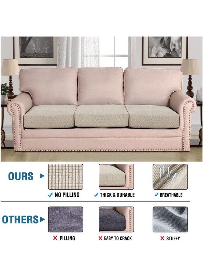 H.VERSAILTEX H.VERSAILTEX Super Stretch Individual Seat Cushion Covers - Sofa & Couch Cushion Slipcover Sets - Thick Jacquard Textured Twill Fabric (3 Piece, Island Fossi)  - Image 1