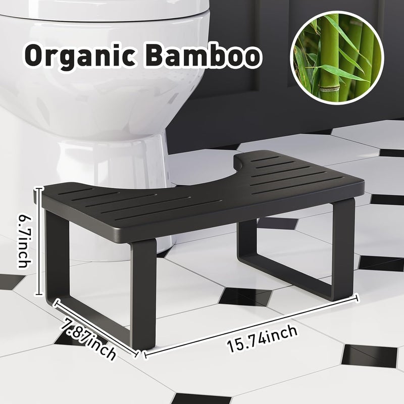 Aofure Squatting Potty for Adults, 7in Wooden Poop Stool Adult, Matte Black Bamboo Toilet Stool Squat, Wood Pooping Stool for Bathroom, Toilet Foot Step for Kids with Non-Slip Mat - Image 4
