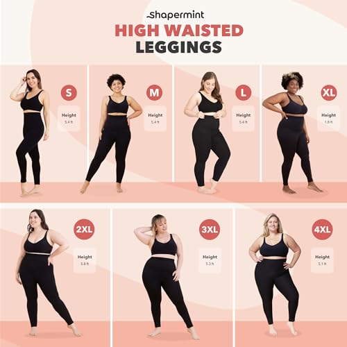 SHAPERMINT High Waisted Tummy Control Compression Leggings for Women - Petite to Plus Size Womens Leggings Non See Through Black - Image 3