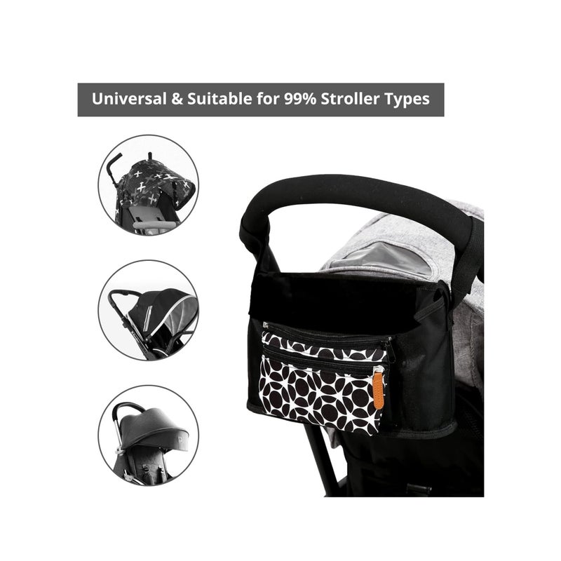 SOLARAE Universal Stroller Organizer, Diaper Bag Baby Stroller Bag Caddy Organizer, for Stroller Accessories, with Muti Pockets, Non-Slip Stroller Hooks and Adjustable Strap, Black Cirlcle - Image 2