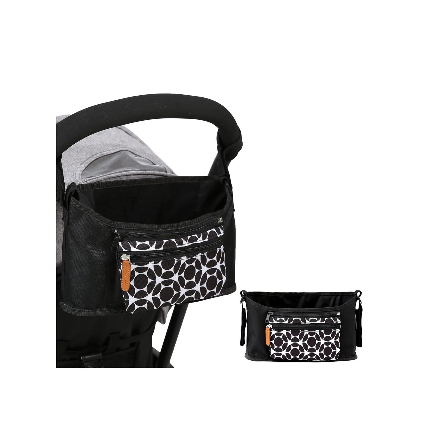 SOLARAE Universal Stroller Organizer, Diaper Bag Baby Stroller Bag Caddy Organizer, for Stroller Accessories, with Muti Pockets, Non-Slip Stroller Hooks and Adjustable Strap, Black Cirlcle