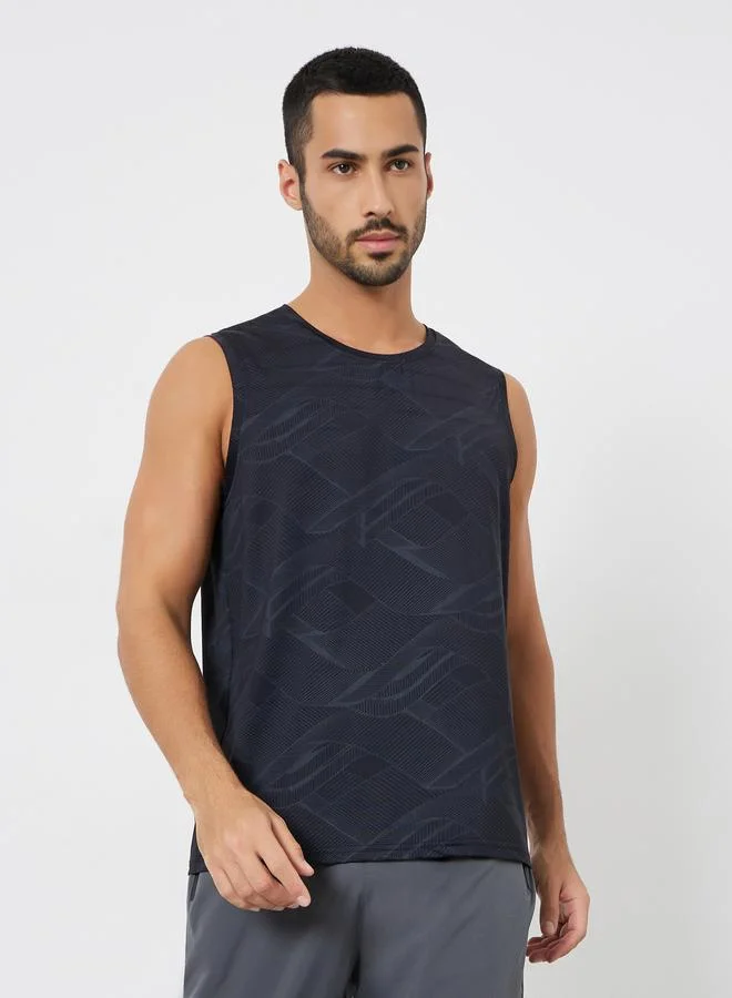 Styli Active Men Black Printed Performance Relaxed Tank