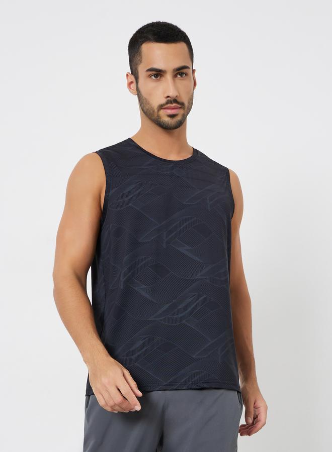 Styli Active Men Black Printed Performance Relaxed Tank - Image 1