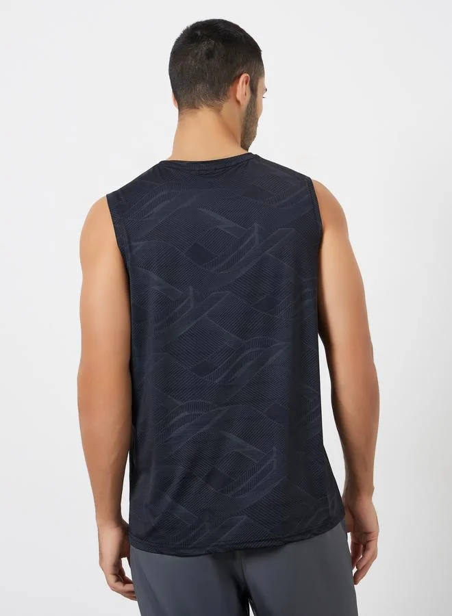 Styli Active  Men Black Printed Performance Relaxed Tank for Men | Best Price UAE