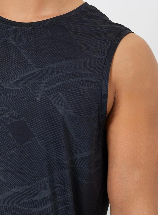 Styli Active  Men Black Printed Performance Relaxed Tank for Men | Best Price UAE