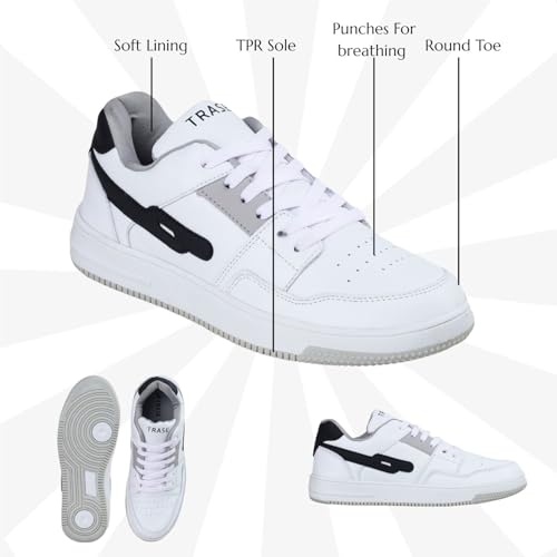 TRASE Casual Sneaker Shoes for Women | Soft Cushioned Insole | Sneakers for Woman | Lightweight | Comfortable | Stylish, Trendy Girls and Women Sneakers with Laces (White-Black, 6 UK) - Image 2