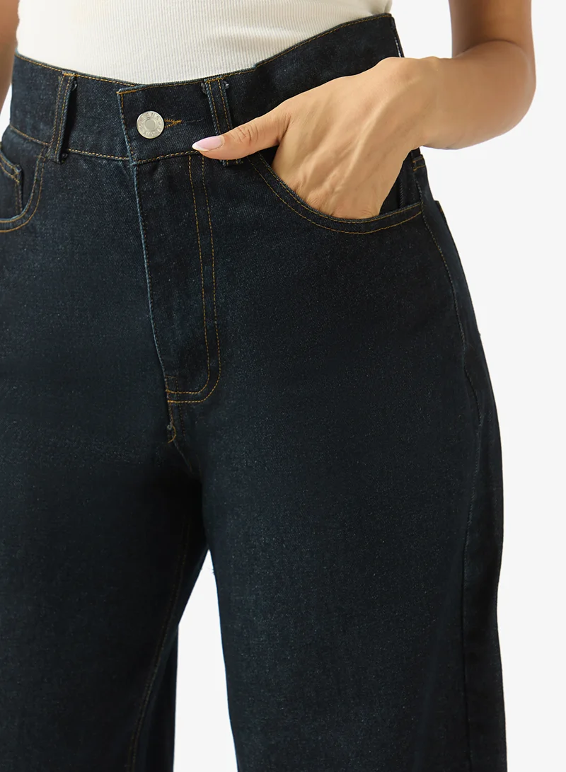 Ginger  Mid Rise Wide Fit Jeans with Foldover Hem for Women | Best Price UAE