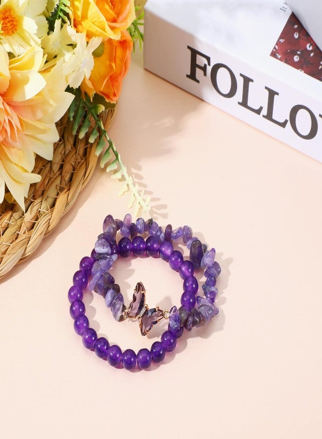WLLHYF Amethyst Bracelet For Women Butterfly Charm Healing Crystal Anxiety Beads Bracelets Layered Jewelry Stone Beaded Gifts for Women - Image 4
