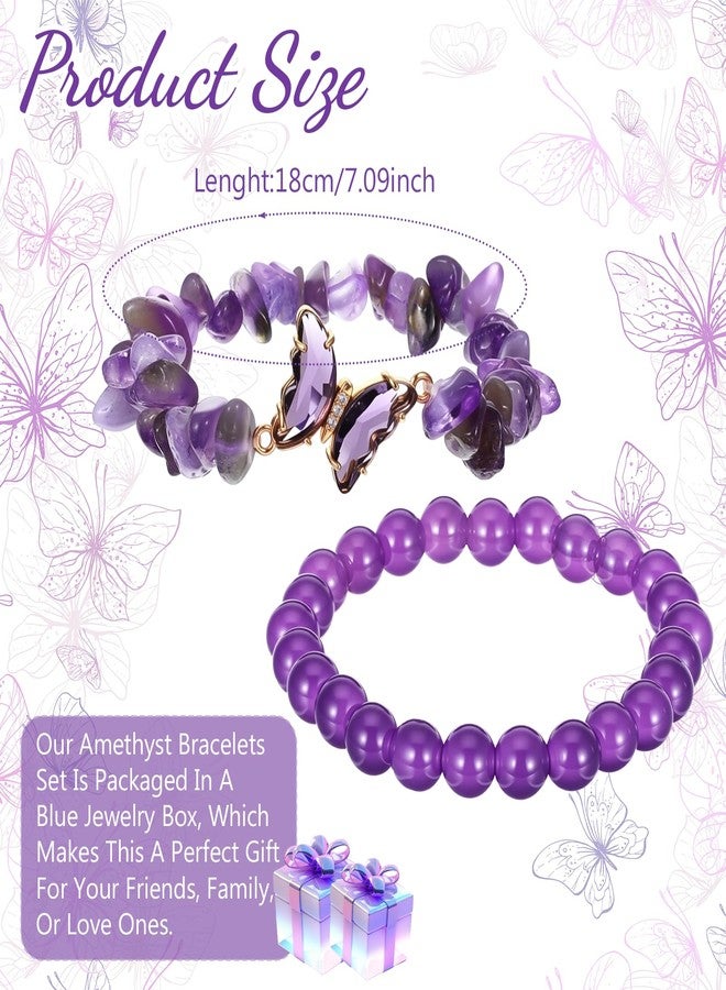 WLLHYF Amethyst Bracelet For Women Butterfly Charm Healing Crystal Anxiety Beads Bracelets Layered Jewelry Stone Beaded Gifts for Women - Image 2