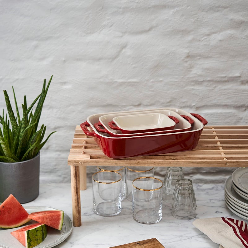 STAUB Ceramic 3-pc Rectangular Baking Dish Set, Cherry - Image 3