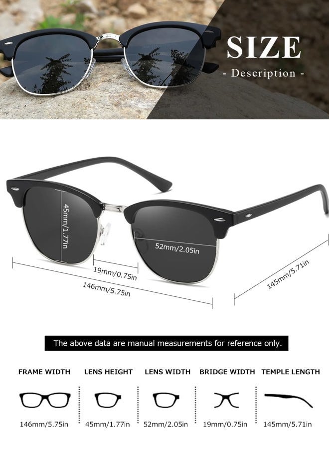 AEVOGUE Polarized Sunglasses For Women And Men Semi Rimless Frame Retro Sun Glasses AE0369 (A1-Matte Black Silver) - Image 4