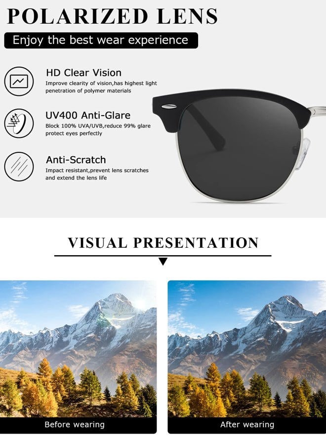 AEVOGUE Polarized Sunglasses For Women And Men Semi Rimless Frame Retro Sun Glasses AE0369 (A1-Matte Black Silver) - Image 5