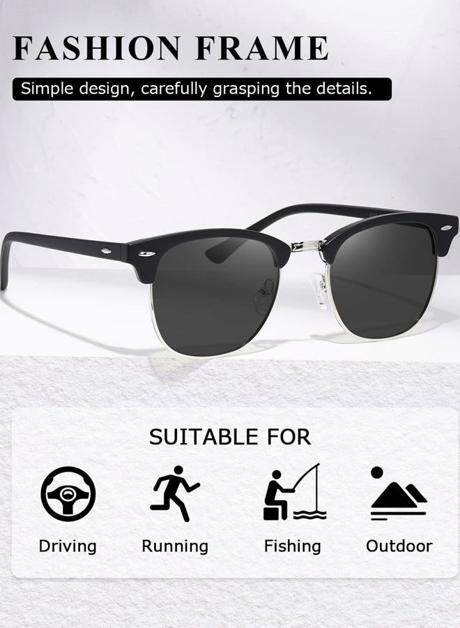AEVOGUE Polarized Sunglasses For Women And Men Semi Rimless Frame Retro Sun Glasses AE0369 (A1-Matte Black Silver) - Image 3