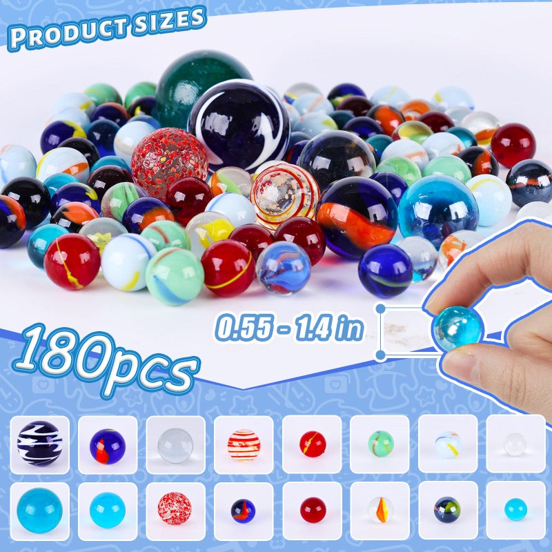 LOVESTOWN 180PCS Planet Marbles Game for Kids, Assorted Size Glass Marbles Bulk with Gift Box for Board Game, Vases, Party Decor - Image 2