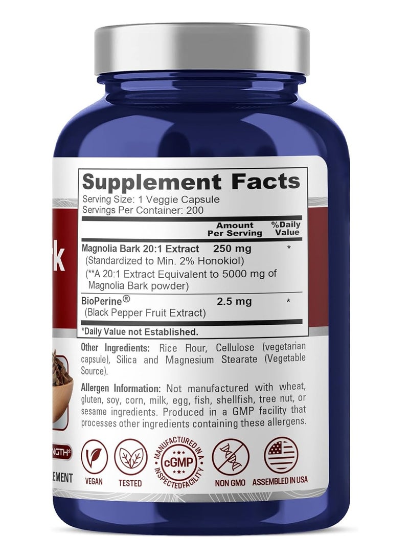 NusaPure Magnolia Bark 20:1 Extract, 250 mg Equivalent to 5,000 mg 200 Vegan Vegetarian Capsules Non-GMO - Image 2