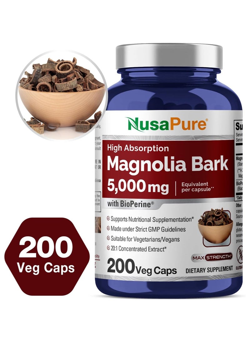 NusaPure Magnolia Bark 20:1 Extract, 250 mg Equivalent to 5,000 mg 200 Vegan Vegetarian Capsules Non-GMO - Image 4