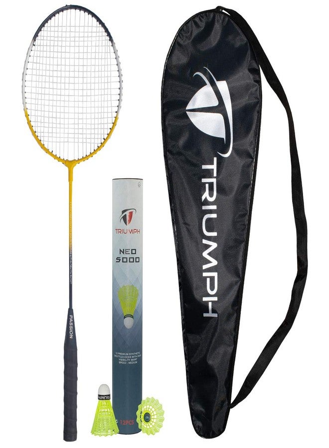 ترايامف مضرب تنس الريشة من تريومف، وكرة ريشة تنس الريشة، ومجموعة مضرب تنس الريشة باشون قطعة واحدة مع 12 كرة ريشة تريومف نيو-5000 مصنوعة من النايلون الصناعي وغطاء كامل، متعددة الألوان - Image 1