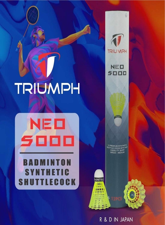 ترايامف مضرب تنس الريشة من تريومف، وكرة ريشة تنس الريشة، ومجموعة مضرب تنس الريشة باشون قطعة واحدة مع 12 كرة ريشة تريومف نيو-5000 مصنوعة من النايلون الصناعي وغطاء كامل، متعددة الألوان - Image 4
