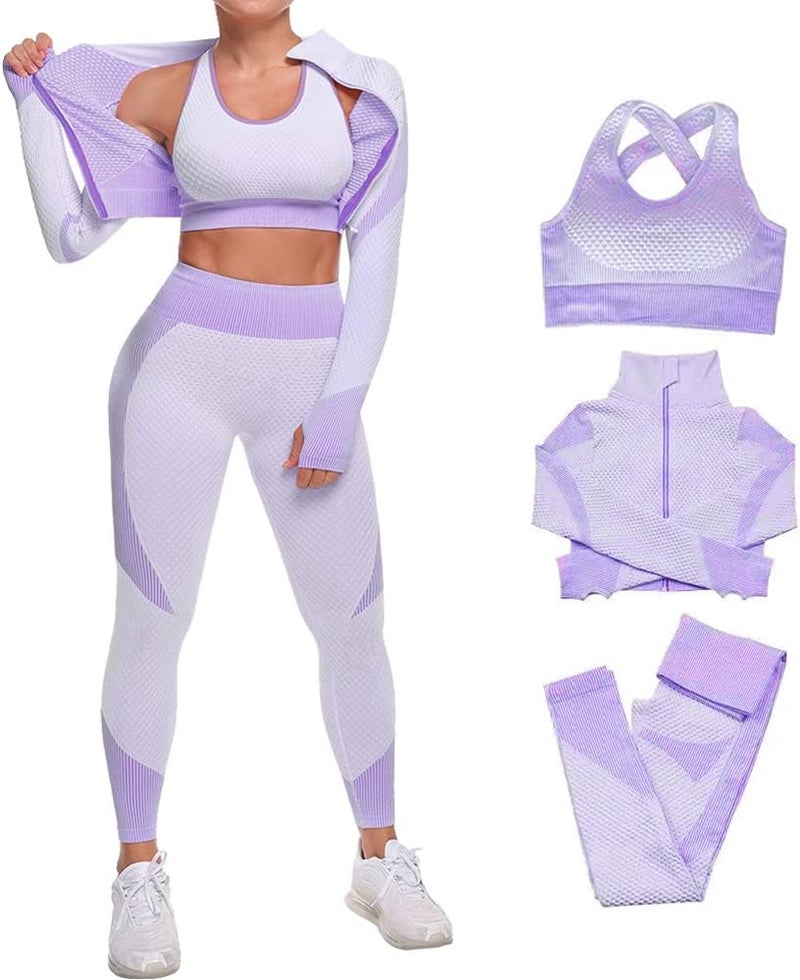 Veriliss 3pcs Seamless Outfit Workout Sets Gym for Women, Fitness Sports School Running Clothes Yoga Sportswear - Image 1