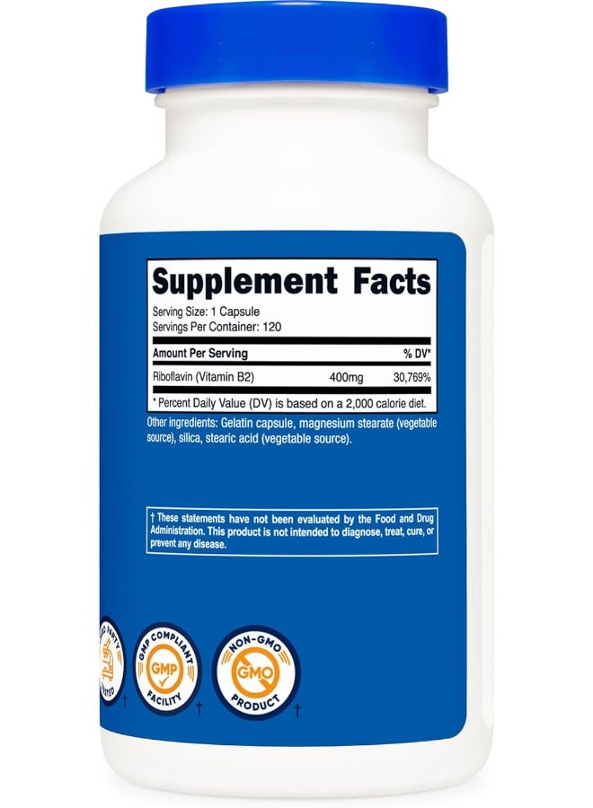 Nutricost Gluten Free, Non-GMO Vitamin B2 (Riboflavin) 400mg, 120 Capsules - Image 5