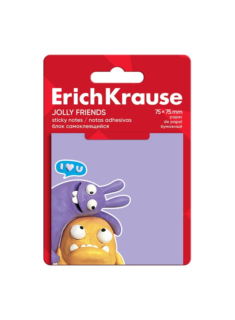 ErichKrause 50-Sheet Jolly Friends Themed Sticky Notes 75x75mm Size Assorted Designs - Image 1
