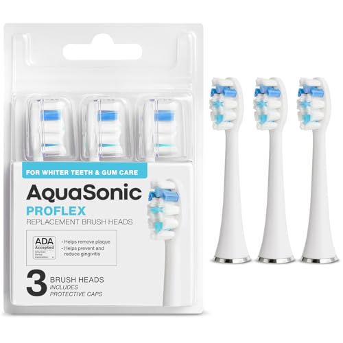 AquaSonic Proflex Replacement Brush Heads | ADA Accepted | for Whiter Teeth & Gum Care | Compatible with Many AquaSonic Toothbrush Handles (3 Pack White) - Image 1
